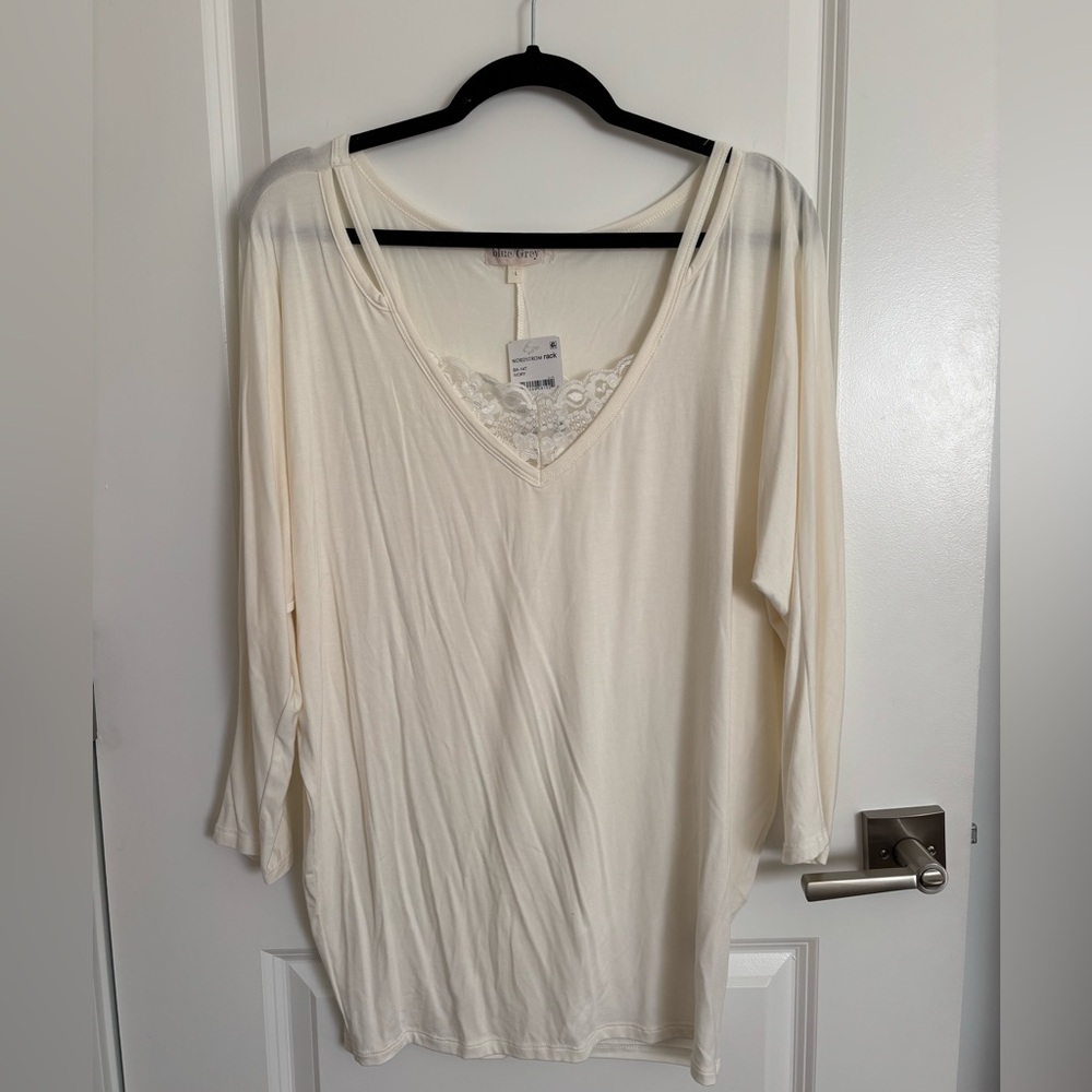White Lacey 3/4 Sleeve with small cutouts from Nordstrom Rack